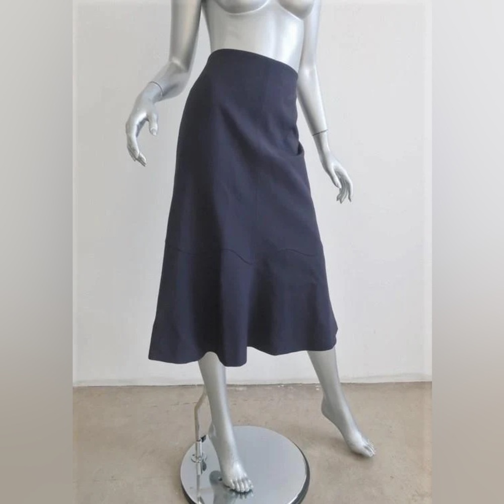 Rebecca Taylor Stretch Suiting Fluted Midi Skirt Dark Navy, Sz 6